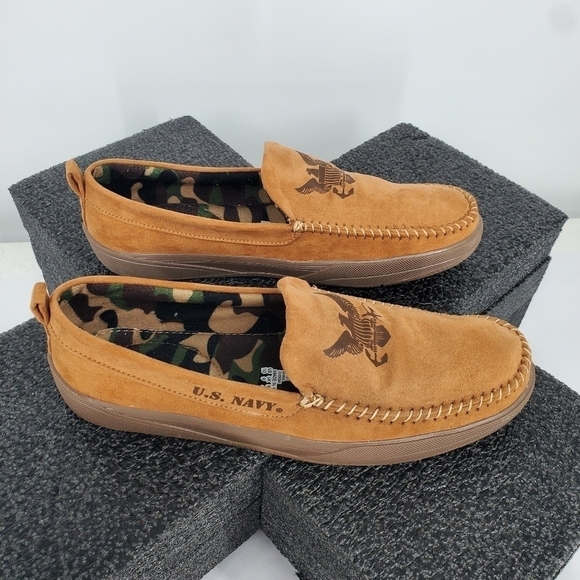 The Bradford Exchange U.S. Navy Pride" Men's Faux Suede Moccasins Size 10 Shoes - Picture 4 of 13